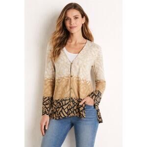 PENDLETON Women's Linen Blend Cardigan Boho Abstract Ombré Medium Petite EUC